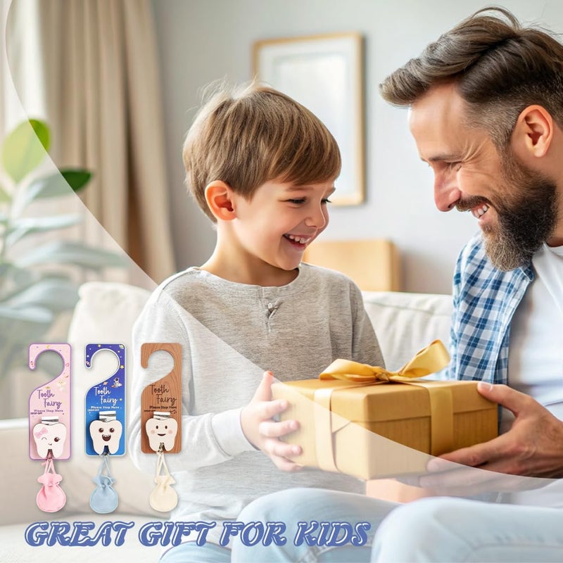 WALLFID 3Piece Set, Tooth Holder,Tooth Fairy Door Hanger,Keepsake Bottle & Velvet Bag for Lost Teeth,Encouraging Gift for Boys and Girls. (Tooth Fairy) - Image 5